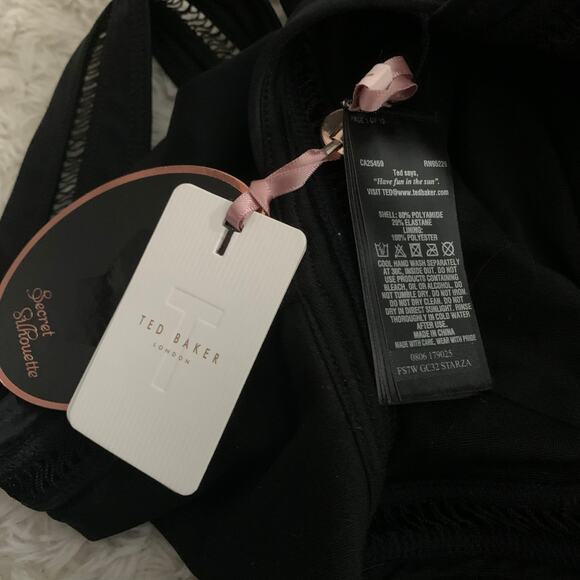 NWT Ted Baker London Secret Silhouette Black Pointelle Deep V OnePiece Swimsuit - Picture 9 of 9